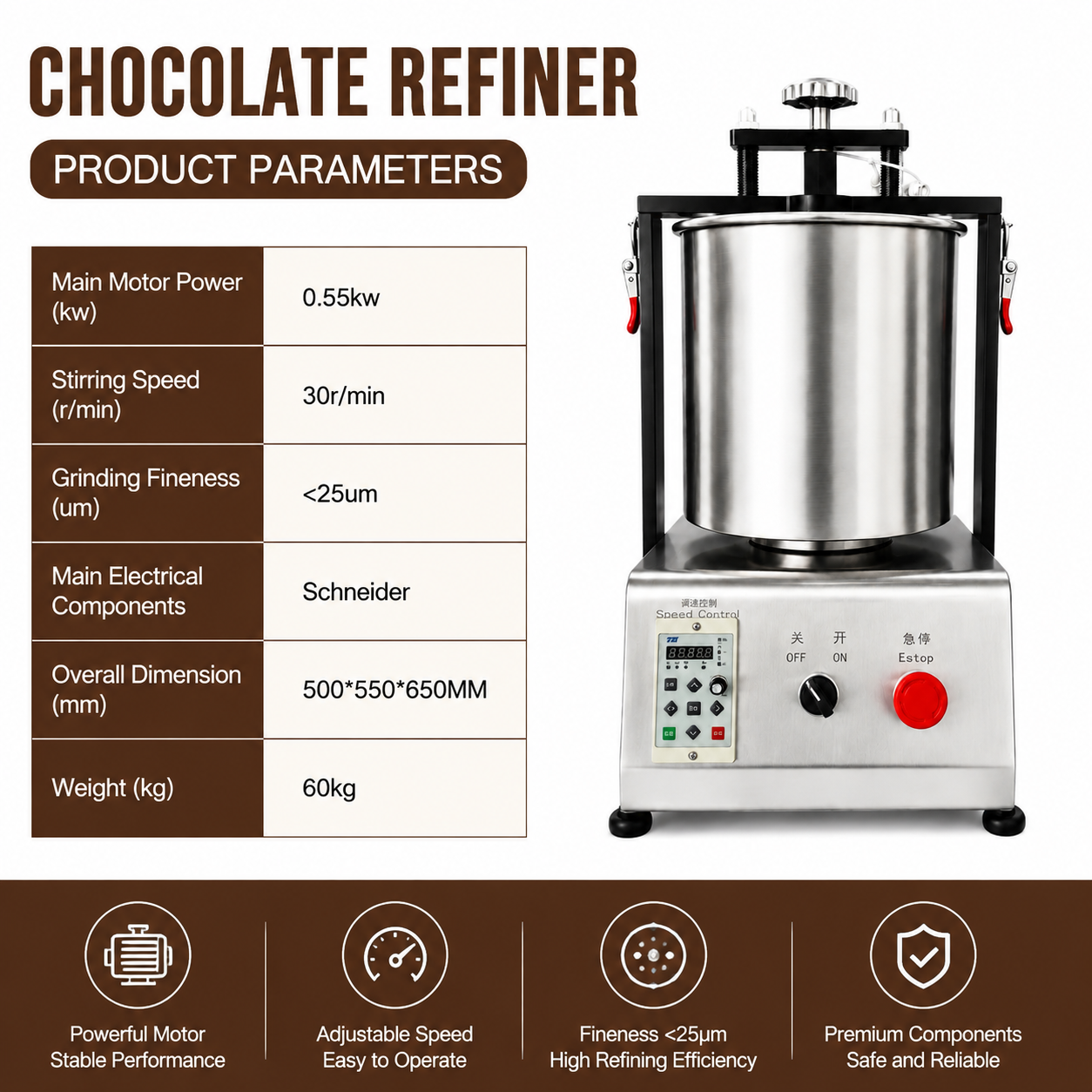 10L Chocolate Grinder Machine | Commercial Chocolate Melanger for Cocoa Bean Grinding & Chocolate Refining