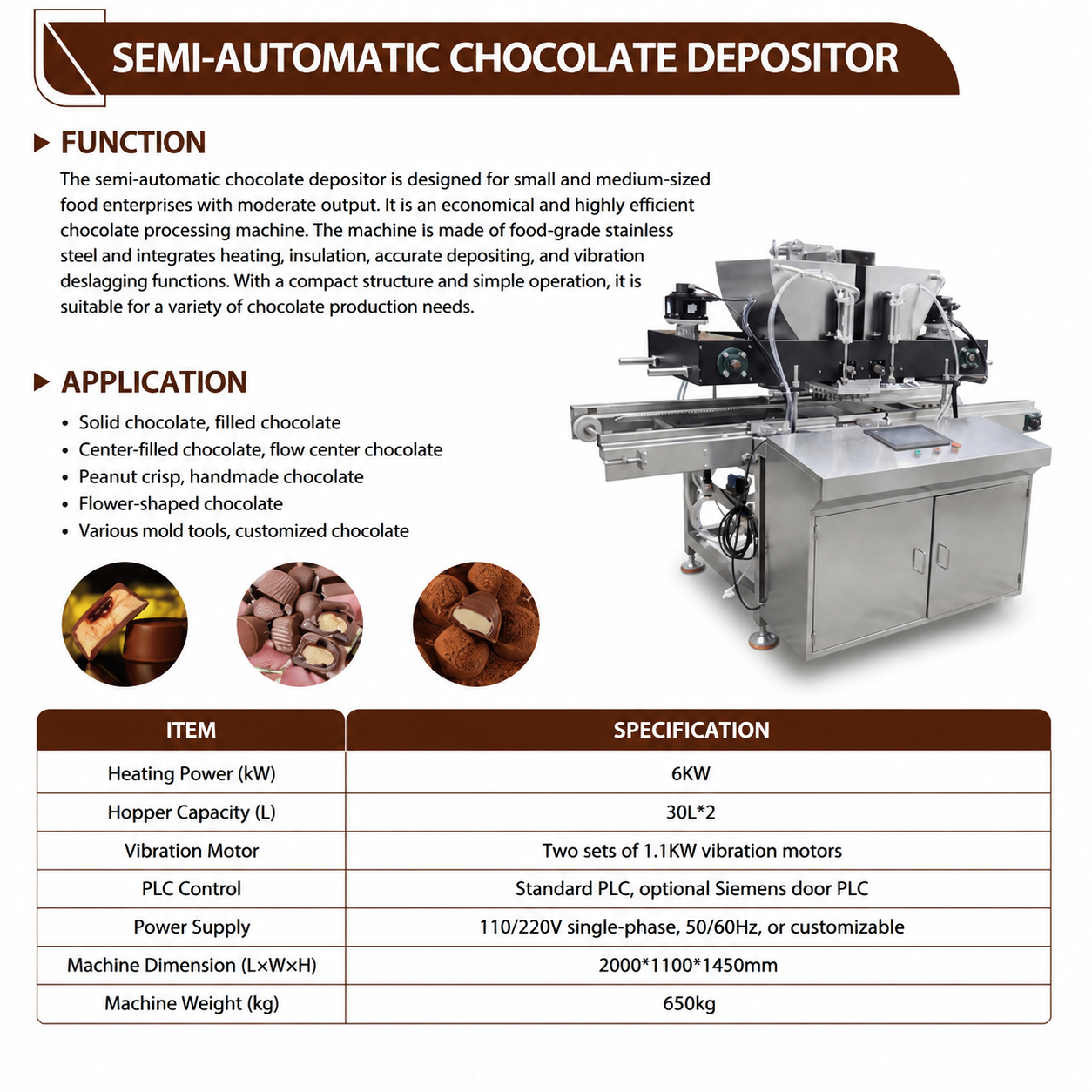 Semi-Automatic Chocolate Depositor Machine for Filled Chocolate & Molded Chocolate Production