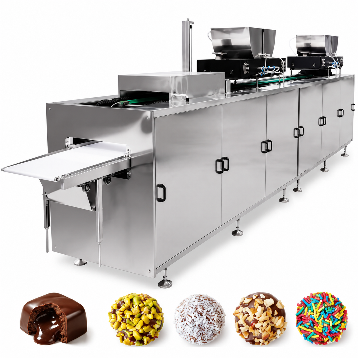 Dual-Head Chocolate Depositing & Sprinkling Production Line for Filled Chocolate, Truffles and Decorative Chocolate Production