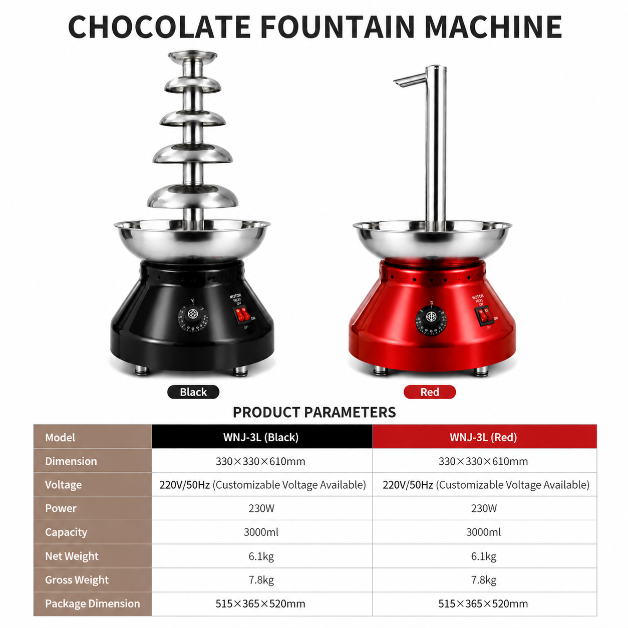 5.Stainless steel chocolate fountain machine with heating system