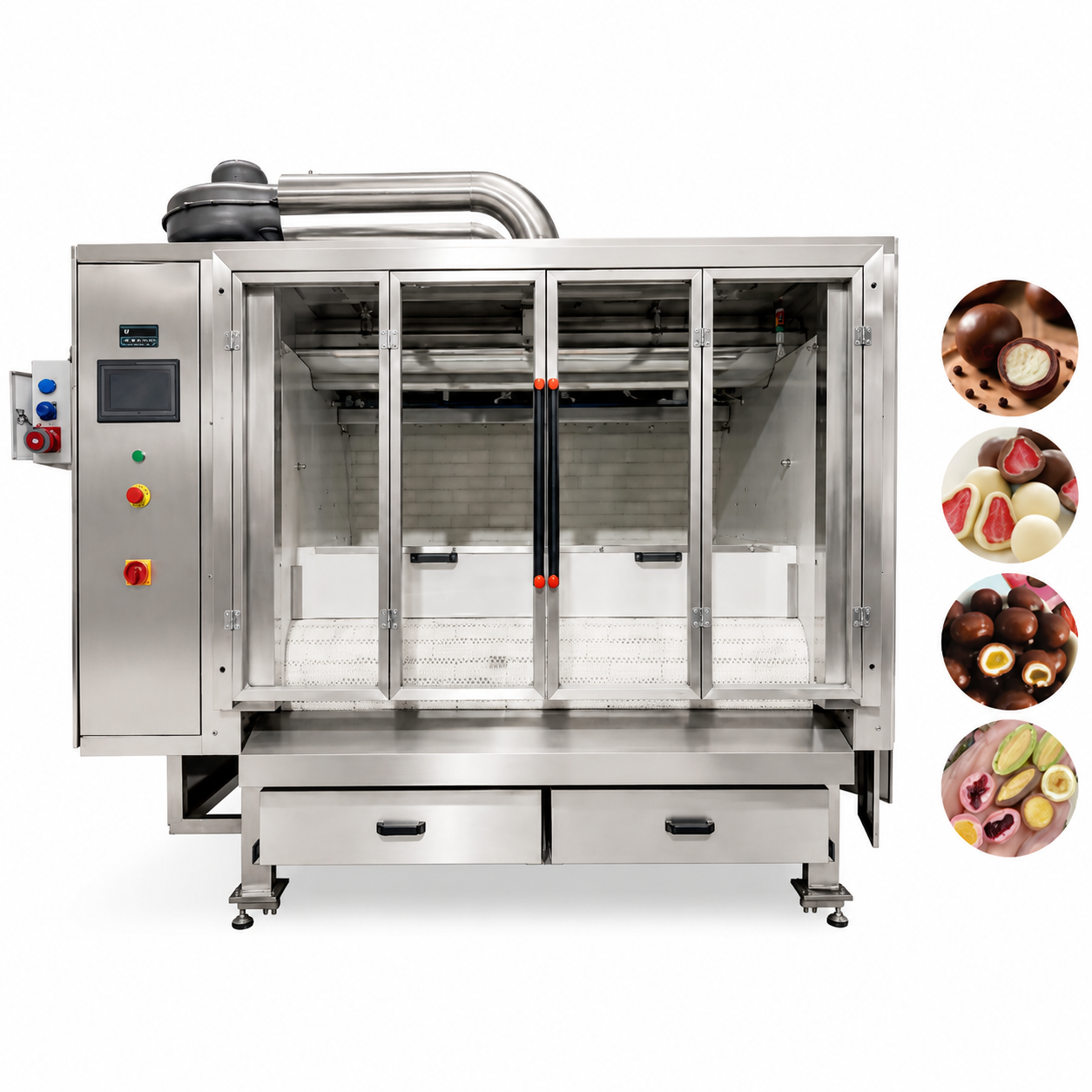 Automatic Belt Coating Machine for Chocolate Products | Continuous Chocolate Enrobing System