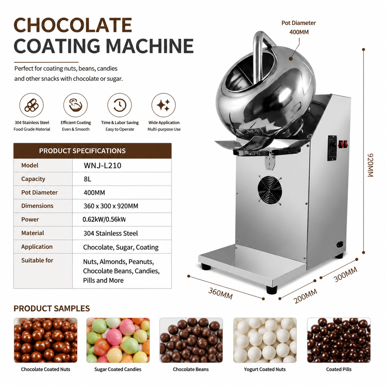 Commercial chocolate coating pan machine with air drying blower